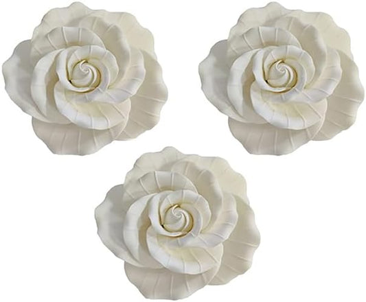 O'Creme Garden Roses Gumpaste Flower Set - White 3" - Edible Flowers for Cake Decorating - Sugar Paste Flowers for Cakes, Candy, Cupcake Toppers - Birthday, Wedding, Baby Shower - Set of 3