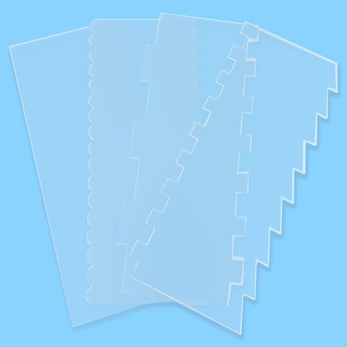 4 Pieces Large Clear Acrylic Cake Scraper Set Cakes Smoother Scraper Cake Stripes Edge Contour Comb for DIY Icing Frosting Buttercream Cream Decorating Kitchen Baking Tool Mousse Pastry Cutter
