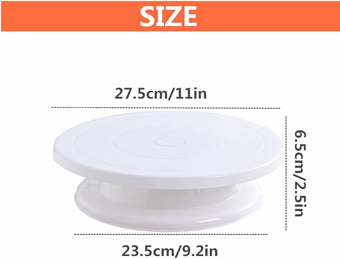 11 Inch Rotating Cake Turntable Stand, Revolving Turn Table Top for Cake Decorating, Rotary Round Cake Stand for Pastries Cookies Cupcakes Decorating Display Tool (White)