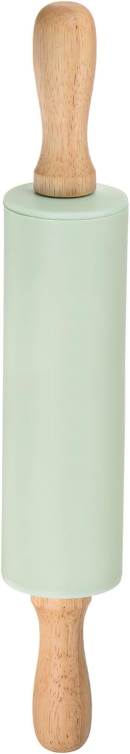 HARFINGTON Silicone Rolling Pins for Baking 12 Inch Wooden Handle Non Stick Rolling Pin Small Roller Playdough Rolling Pins for Dough Pizza Pastry Fondant Kitchen, Light Green
