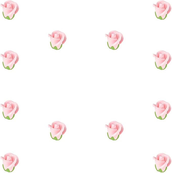 O'Creme Pink Garden Roses Gumpaste Flower Set - 1-1/4" Edible Flowers for Cake Decorating - Sugar Paste Decorations for Cakes, Cupcake Toppers - Birthday, Wedding, Baby Shower - Set of 12