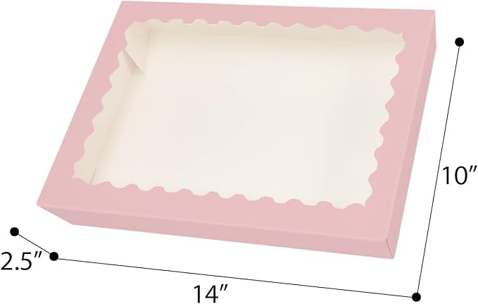 qiqee Auto-pop Up Pink Cookie Box with Window 14x10x2.5 Inch 24Pcs Bakery Pastry Macaron Bakery Box For Packaging