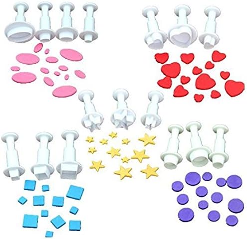 Cookie Cutters,Plunger Cutter Cake Decorating Supplies Fondant Molds,16 Pcs,Heart/Square/Oval/Circular/Star,White,Dadam