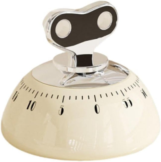 Retro Mechanical Kitchen Timer,60-Minute Countdown with Magnetic Back, Wind-Up Design, Loud Alarm for Cooking, Home Use（White and Plastic Material）