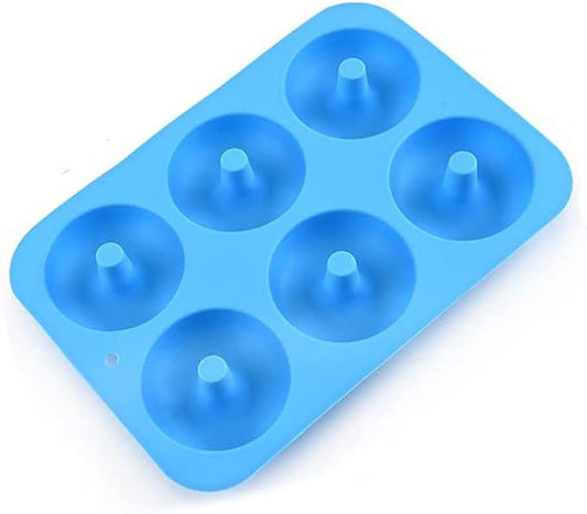 DIY 6-Cavity Cake Donut Mold Non-Stick Baking Molds Cake Pan Silicone Tray for Doughnut Cake Bread Pudding Chocolate Muffin Soap (Blue)