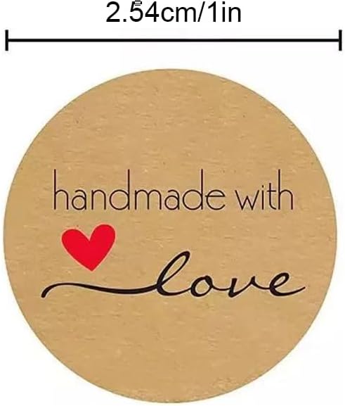 500 Pcs Handmade with Love Stickers,Cartoon Handmade with Love Round Baking Sticker,Self-Adhesive Label Decor,for Baked Packaging Envelope Homemade Gift(1 inch)