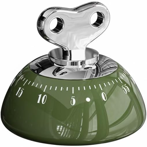 Retro Mechanical Kitchen Timer, Red, 60-Minute Countdown with Magnetic Back, Wind-Up Design, Loud Alarm for Cooking, Home Use (Green and Plastic Material)
