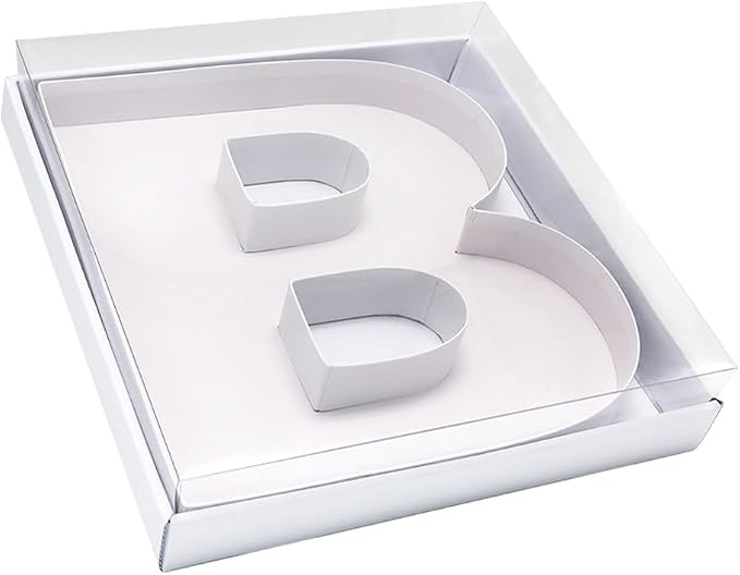 WENPACK 12.5" Cardboard Fillable Letter Shaped Mache Charcuterie Sweets Candy Decorative Box with Clear Lid (White, B)