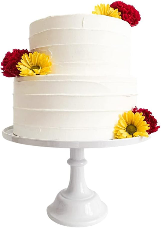 Sprinkles & Confetti 11" White Melamine Cake Stand – Elegant, Durable Plastic Dessert Display for Weddings, Birthdays, Brunches & Parties | Reusable Round Serving Tray with Detachable Base