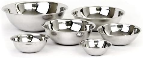 (Set of 6) Mixing Bowls Standard Weight Stainless Steel, Mirror Finish, 3/4, 11/2, 3, 4, 5, and 8 Qt
