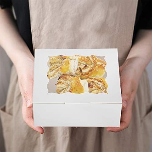 60 Pcs Bakery Boxes with Window, 6 x 6 x 3 Inches, White Cookie & Pastry Boxes for Baked Goods