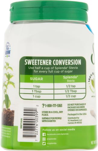 SPLENDA Stevia Zero Calorie Sweetener,Plant Based Sugar Substitute Granulated Powder,19 oz Jar,(Pack of 2)