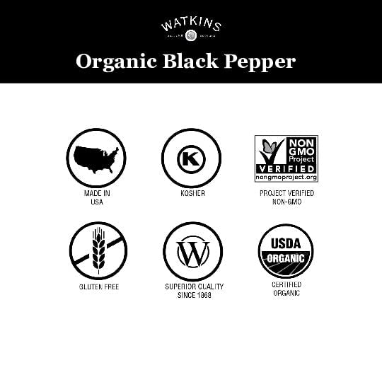 Watkins Gourmet Organic Spice Jar, Ground Black Pepper, 2.8 Ounce (Pack of 3)