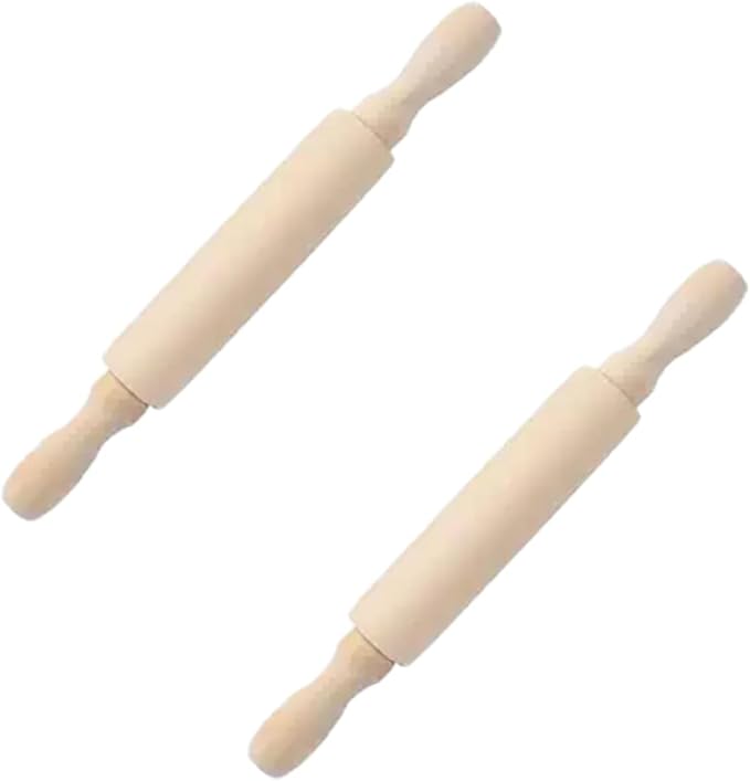 2Pcs Wooden Mini Rolling Pin Baking Small Dough Rolling Pin for Fondant Pastry Pizza Crafting and Imaginative Play for Christmas Presents Mini Pins Kitchen Dining (6 Inch)