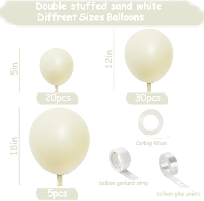 Pearl White Balloon Garland Double Stuffed Sand White Balloons Different Sizes 18/12/5in Pastel Ivory Cream Balloon Arch Kit for Wedding Bridal Baptism Baby Shower Birthday Party Decorations