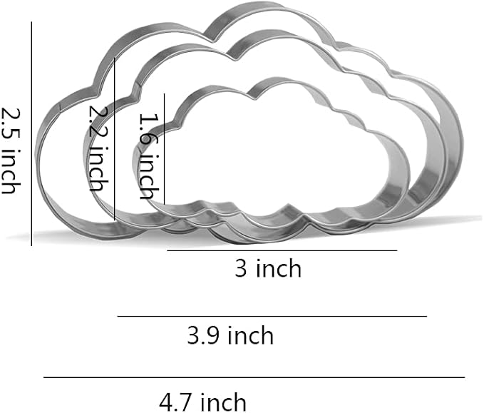 Cloud Cookie Cutter Set - 4.7”,3.9”,3” - 3 Piece - Stainless Steel