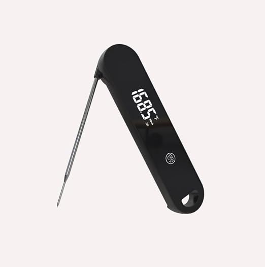 Tiny Temps - Digital Meat Thermometer for Kitchen - Black // Instant Read // Candy Thermometer for Food and Cooking // Sleek, Battery Included, White Display