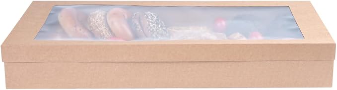 Restaurantware Cater Tek 22.2 x 10 x 3.2 Inch Catering Boxes 10 Insert Tab Lock Baked Goods Boxes - Window Lids Easy Assembly Kraft Paper Window Pastry Boxes For Charcuterie Or Cupcakes