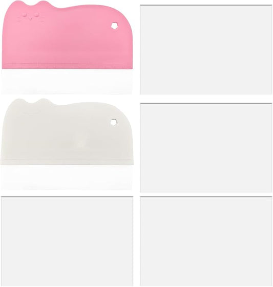 2PCS Cake Smoother Scraper Included 5 Transparent Scrapers, Flexible Plastic Cake Scraper Smoother for Bakery Pastry Cake Decoration Kitchen DIY Baking Tool (White + Pink)