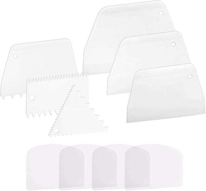 Anvin Cake Scraper Smoother Cake Icing Tool Set, Plastic Scraper Cake Frosting Scraper Smoother Combo for Buttercream Edge Decorating Cake Smoother Flexible for Baking Birthday DIY Kitchen (10 Pcs)