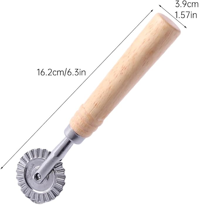 Fluted Pastry Cutter Wheel with Wooden Handle,Food-Grade Zinc Alloy Ravioli Dough Cutter, Ergonomic Roller Cutter for Pizza, Dumpling, Pasta, Pie Crust Home Baking