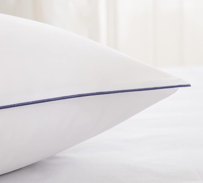 DAUAOTO Euro Shams 26"x26" Square Pillow Cushion Cover 2 Pieces Set Microfiber (White with Decorative Navy Piping)