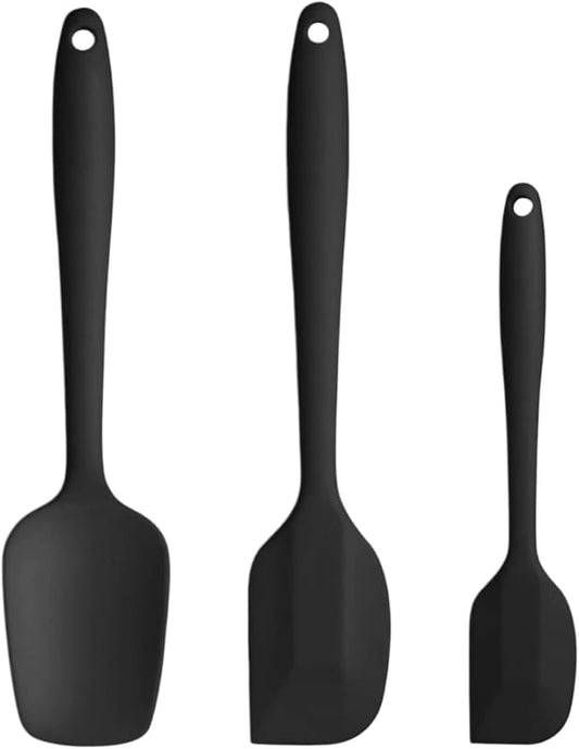 Silicone Spatula 3-Piece Set, Ergonomic Handle High Heat-Resistant Spatulas, Non-Stick Rubber Spatulas with Stainless Steel Core, Black