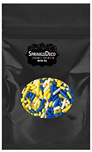 Yellow Blue White Cake Pop Cookie Cupcake Cakes Semi-Sweet Edible Confetti Decorations Sprinkles Desert Jimmies Toppers 6oz Bag
