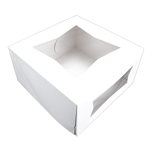 SCT 24453 White Window Bakery Box, Cake Carrier, Treat Box, Dessert Box, Wedding Cake Box, 10" x 10" x 5", Case of 100