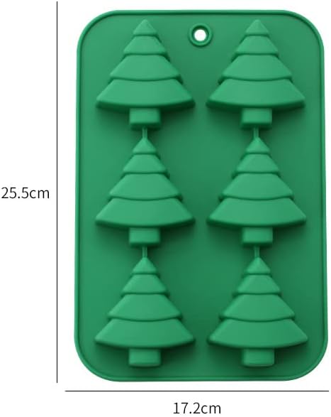 6 Cavities Silicone Cookies Biscuit Mold, Christmas Halloween Candy Mold, Reusable DIY Baking Mold Jelly Chocolate Mold, Ice Cube Tray Wax Melt Molds(Set of 2 Green Christmas Trees)