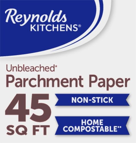 Reynolds Kitchens Unbleached Parchment Paper Roll, Non Stick Parchment Paper for Cooking and Baking, Oven Safe up to 425 Degrees, Chlorine-Free, 45 Feet x 12 Inches, 45 Sq. Ft., (Pack of 12)
