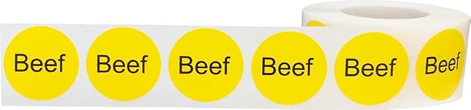 Yellow Beef Deli Labels 1 Inch Round Circle Dot 500 Total Adhesive Stickers