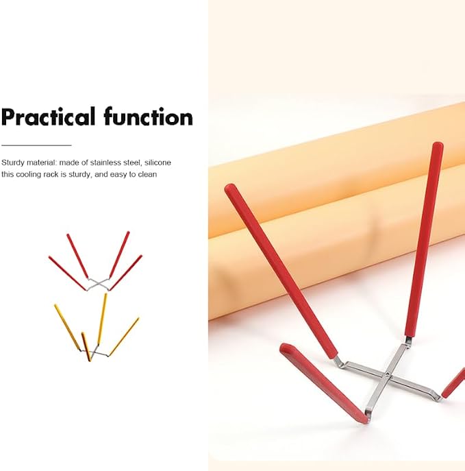 Kisangel 2Pcs Foldable Cake Cooling Rack, Inverted Stainless Steel Stand for Chiffon Cake, Collapsible Baking Tool with Silicone Feet, Stable Support for Desserts