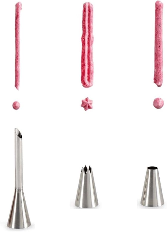 Lékué Reusable Piping Bag Set with 3 Nozzles | 5 piece Cake Decorating Kit: x 2 Piping Bags + 3 Standard Stainless Steel Nozzles & Coupler | Screw-on Tips for no Leaks | Dishwasher Safe