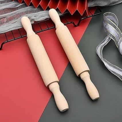 2Pcs Wooden Mini Rolling Pin Baking Small Dough Rolling Pin for Fondant Pastry Pizza Crafting and Imaginative Play for Christmas Presents Mini Pins Kitchen Dining (6 Inch)