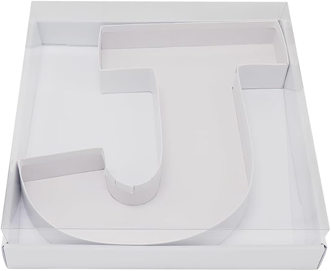 WENPACK 12.5" Cardboard Letter Shaped Mache Decorative Strawberries Fillable Sweets Candy Box with Clear Lid (White, J)