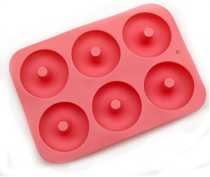 DIY 6-Cavity Cake Donut Mold Non-Stick Baking Molds Cake Pan Silicone Tray for Doughnut Cake Bread Pudding Chocolate Muffin Soap (Pink)