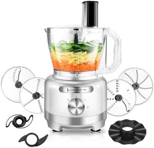 Homtone 16 Cup Food Processor, Large 9-I-1 Chopper with French Fry Cutter | 7 Blades, Veggie Shred, Slice, Pizza Dough Knead, Salsa Meat Chop, Cheese Grate, Home Week Meal Prep, Healthy Snack, 3-Speed