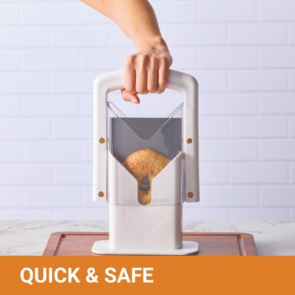 Hoan Bagel Biter Bagel Slicer and Cutter - Slices Bagels, English Muffins, Buns and Rolls Evenly and Safely - High-Carbon Stainless Steel Blade with Acrylic Safety Shield, Dishwasher Safe