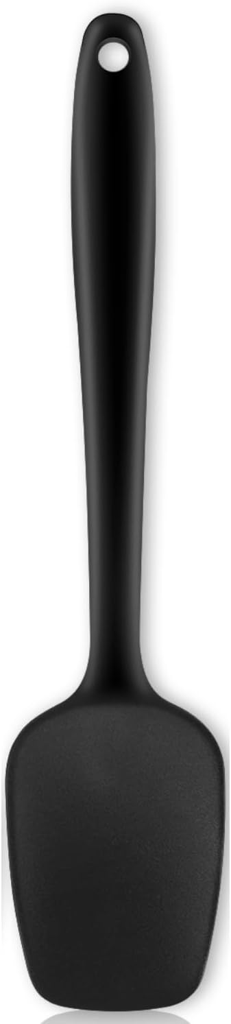 Silicone Spatula Spoon, 11.2" Heat Resistan Rubber Spoonula, Black Non-Stick Spootula with Seamless, Flexible Scrapers for Baking Mixing Serving, Stirring. (Large 11.2)