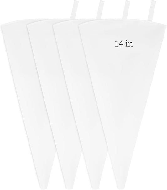 4 Pack 14 Inch Reusable Piping Bags, Cotton Cloth Pastry Bags with Plastic Coating, Professional Tipless Icing Bags for Cake Decorating Cupcakes Cookies Desserts and Baking Supplies