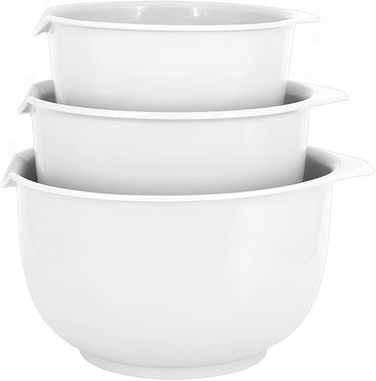 Glad Mixing Bowls with Pour Spout, Set of 3 | Nesting Design Saves Space | Non-Slip, BPA Free, Dishwasher Safe Plastic | Kitchen Cooking and Baking Supplies, White