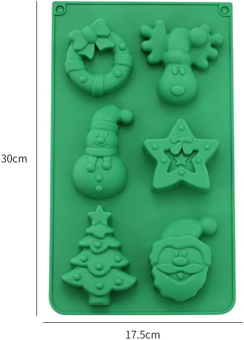 6 Cavities Silicone Cookies Biscuit Mold, Christmas Halloween Candy Mold, Reusable DIY Baking Mold Jelly Chocolate Mold, Ice Cube Tray Wax Melt Molds(Set of 2 Green Star and Elk)