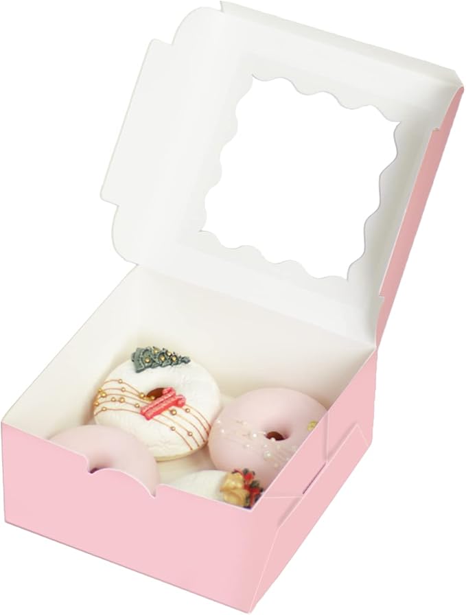 Bakepacker Pink 30-Packs Bakery Boxes with Window 6x6x3 inches Thick & Sturdy Macaroon Pastry Boxes Cookie Boxes for Bakerys