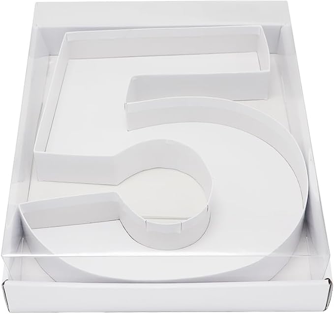 WENPACK 12.5" Cardboard Number Shaped Mache Decorative Charcuterie Board Fillable Sweets Candy Box with Clear Lid (White, 5)