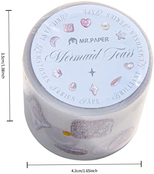 Tape Stickers for Journaling, 4 Rolls Pre Cut Brilliant Gem Series Single Scrapbook Stickers, PET Washi Tape Stickers, Decorative PET Tapes Set for Planner DIY Crafts and Gift Wrapping