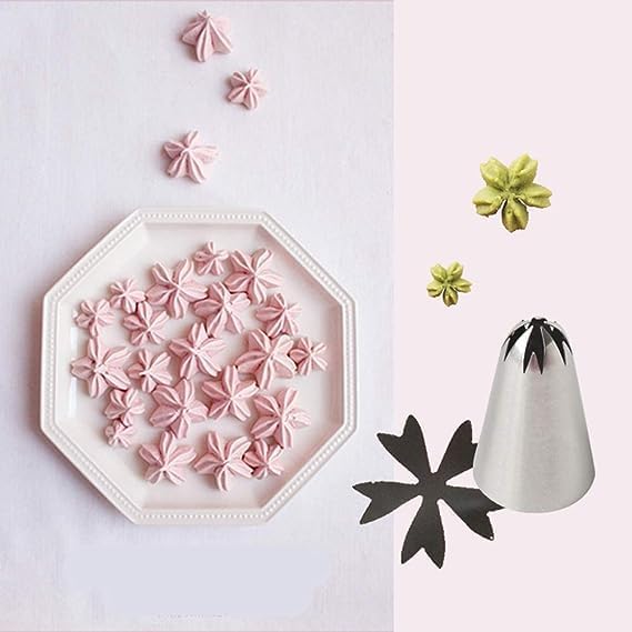 2F Silver Bakery Russian Stainless Steel Pastry Tips Cupcake Cherry Blossoms Icing Piping Nozzles Ice Cream Tool Cake Decorating Baking Mold Kitchen and Dining