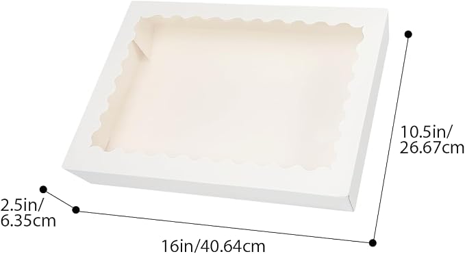 qiqee Auto-pop Up White Cookie Box with Window 16x10.5x2.5 Inch 32Pcs Bakery Pastry Macaron Bakery Box for Packaging