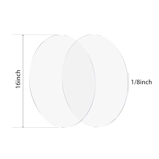 2 Pieces 1/8" Round Plexiglass Sheet, 16 Inch Diameter Clear Acrylic Circle, Round Cake Disk Acrylic Sheet, Plexiglass Table Top, Acrylic Backdrop