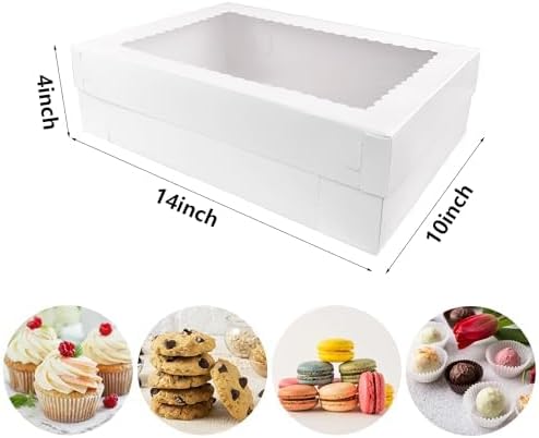 MUMULULU 14x10x4 Inch Cake Boxes with Window White Bakery Boxes Large Treat Box for Donuts Cookies Dessert Cupcakes Pastry Baking Pie Packaging (18)